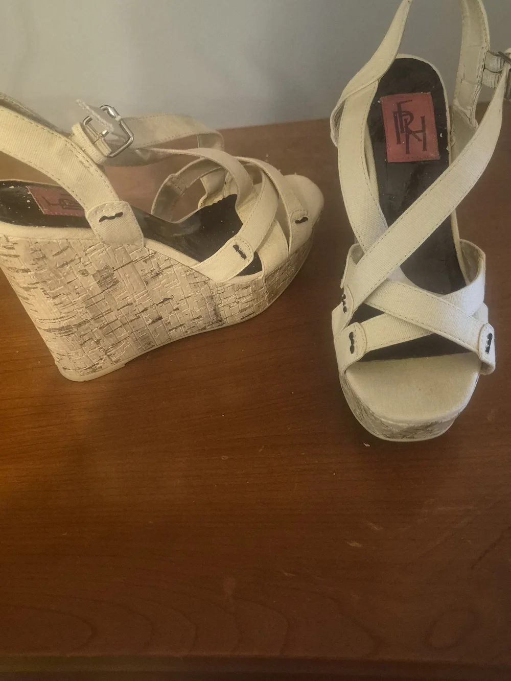 FRH White Cork Wedge Sandals - Women's Strappy Platform